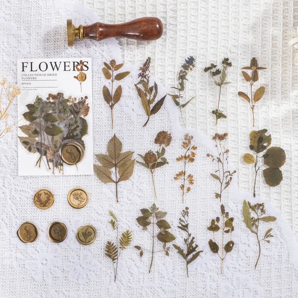 Set of dried flower journal decoration stickers in 8 styles including Dark Night Purple and rose nebula designs