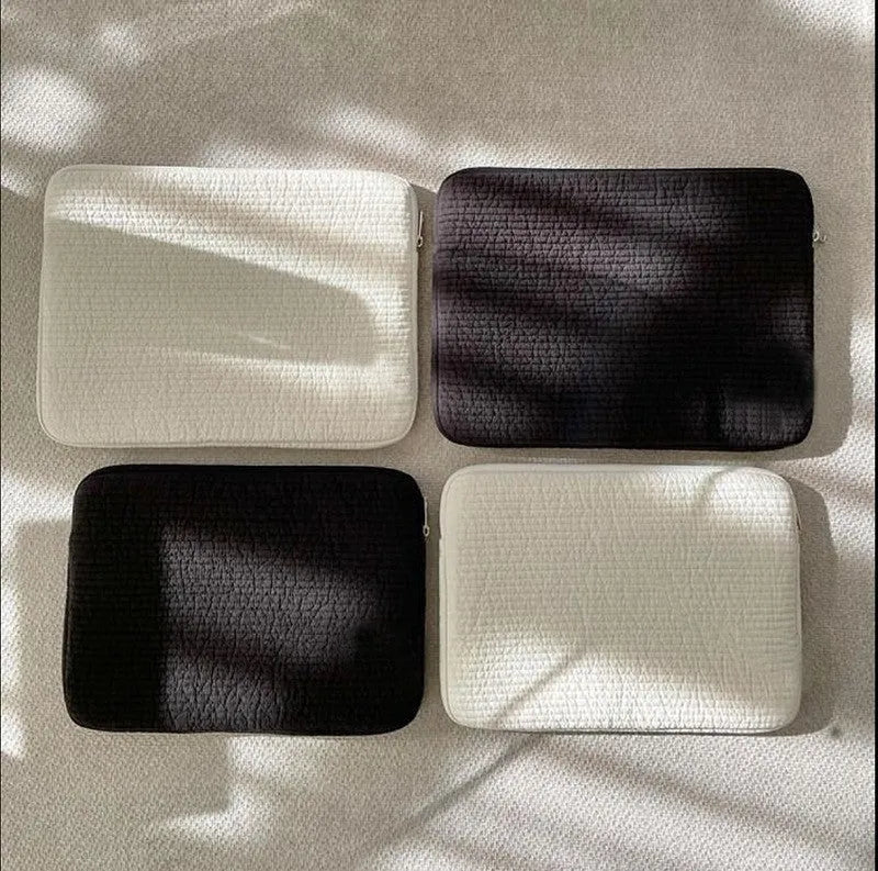 Black and white anti-seismic cotton laptop bag with coin pocket in three size options