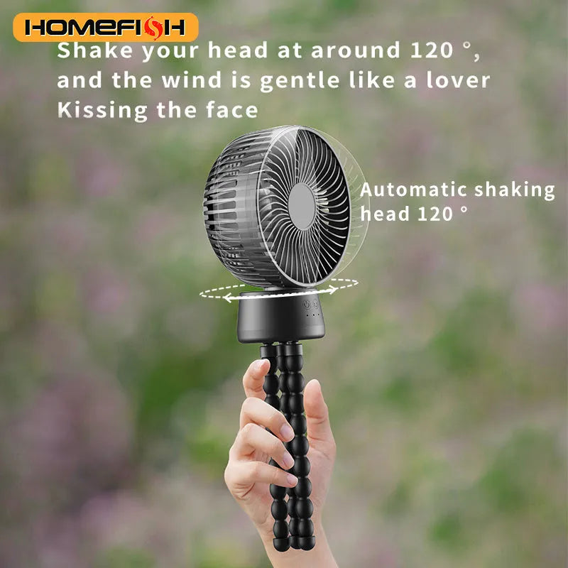 HOMEFISH F2 automatic shake head portable fan with LED light and removable bracket