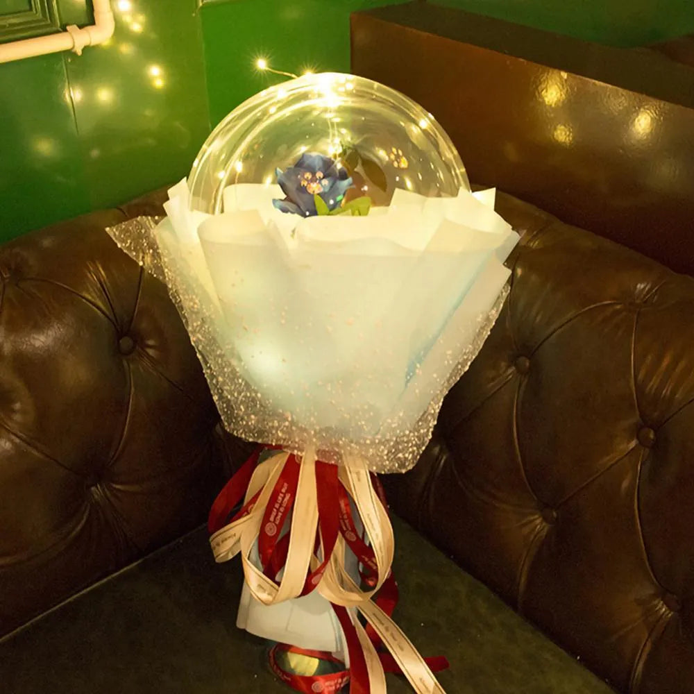 Transparent LED luminous DIY balloon rose bouquet with integrated lights for decoration.