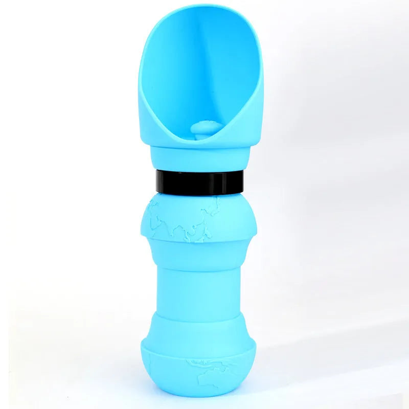 Silicone folding pet water cup shown both expanded as bowl and collapsed flat, 550ml capacity