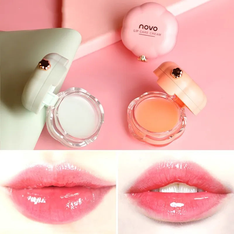 Moisturising lip balm 12g with plant essential oils, hidden brush, available in green orange and pink colours