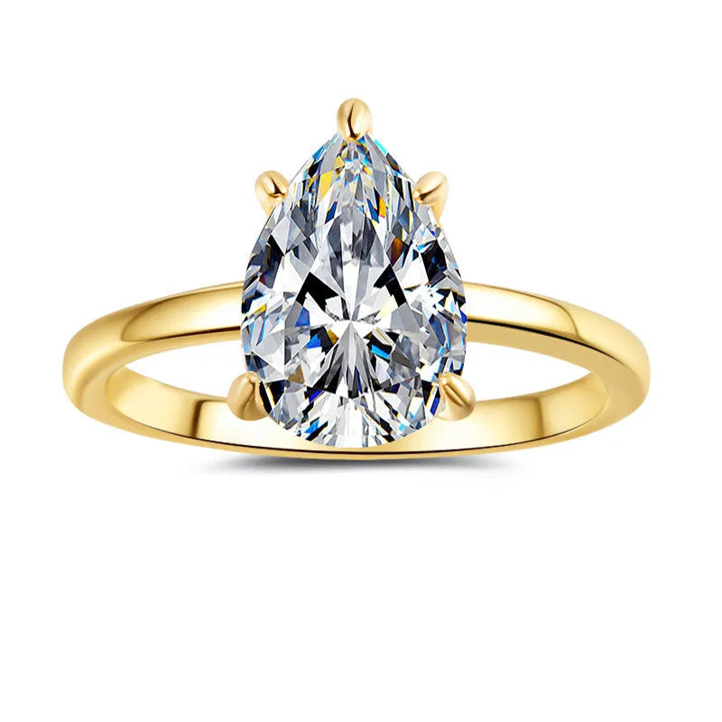 Pear-shaped moissanite ring silver water drop design casual style