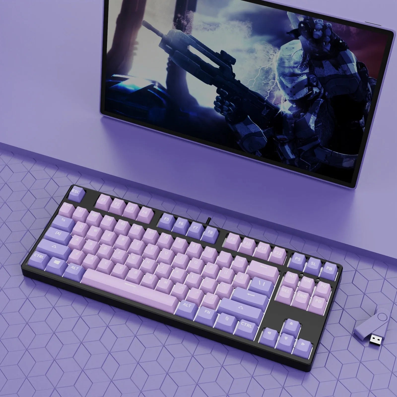 87-key mechanical gaming keyboard with dual-colour keycaps and hot-swappable switches