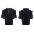 Men's black hooded short sleeve sportswear set with three-dimensional stitching on jacket and trousers
