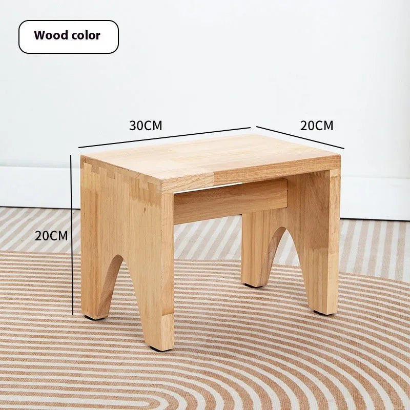 Solid wood shoe changing stool with distressed finish and bracket structure