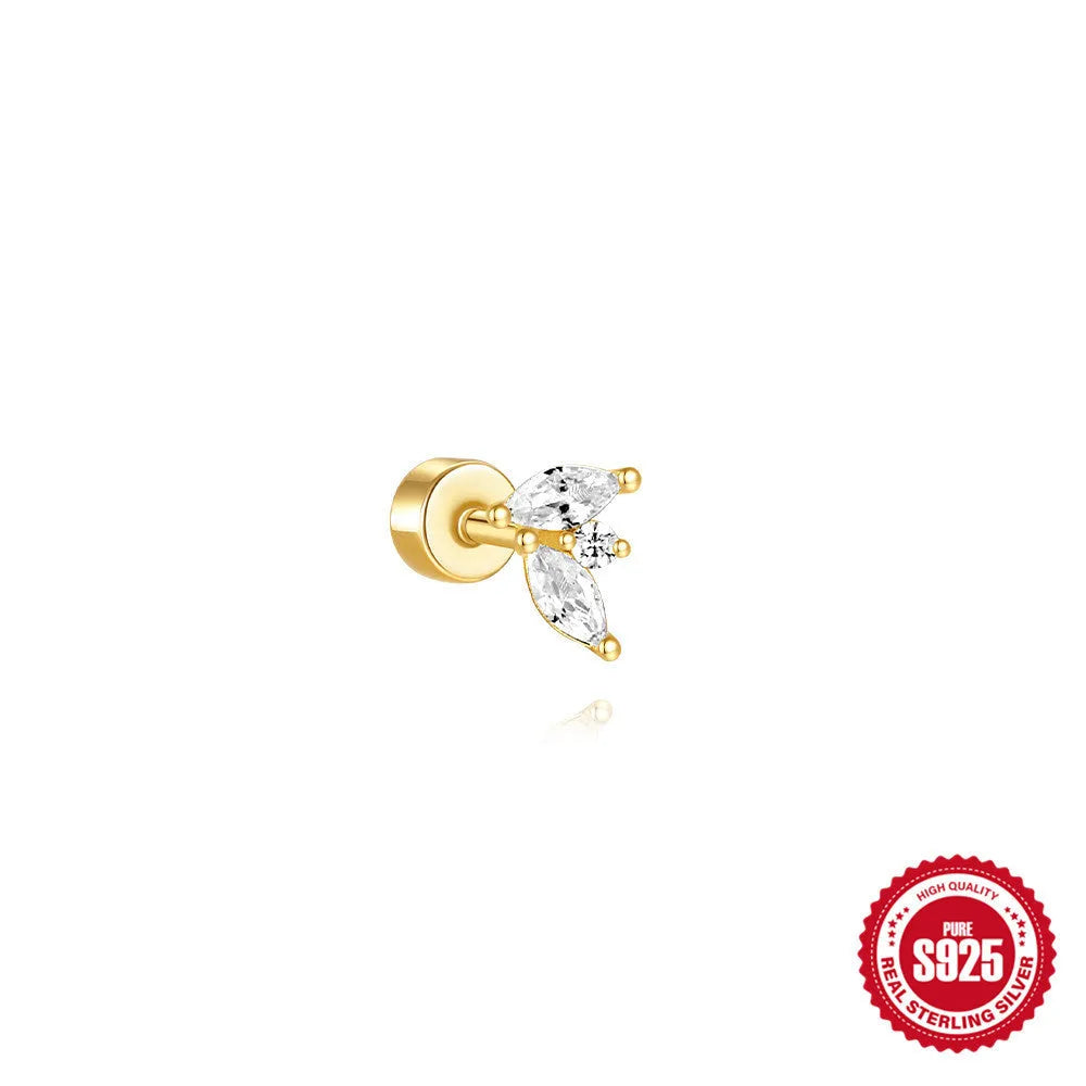 S925 sterling silver flat column thread geometric ear bone stud in a gold tone finish.