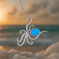 Silver finish geometric opal octopus necklace with box chain and inlay pendant design