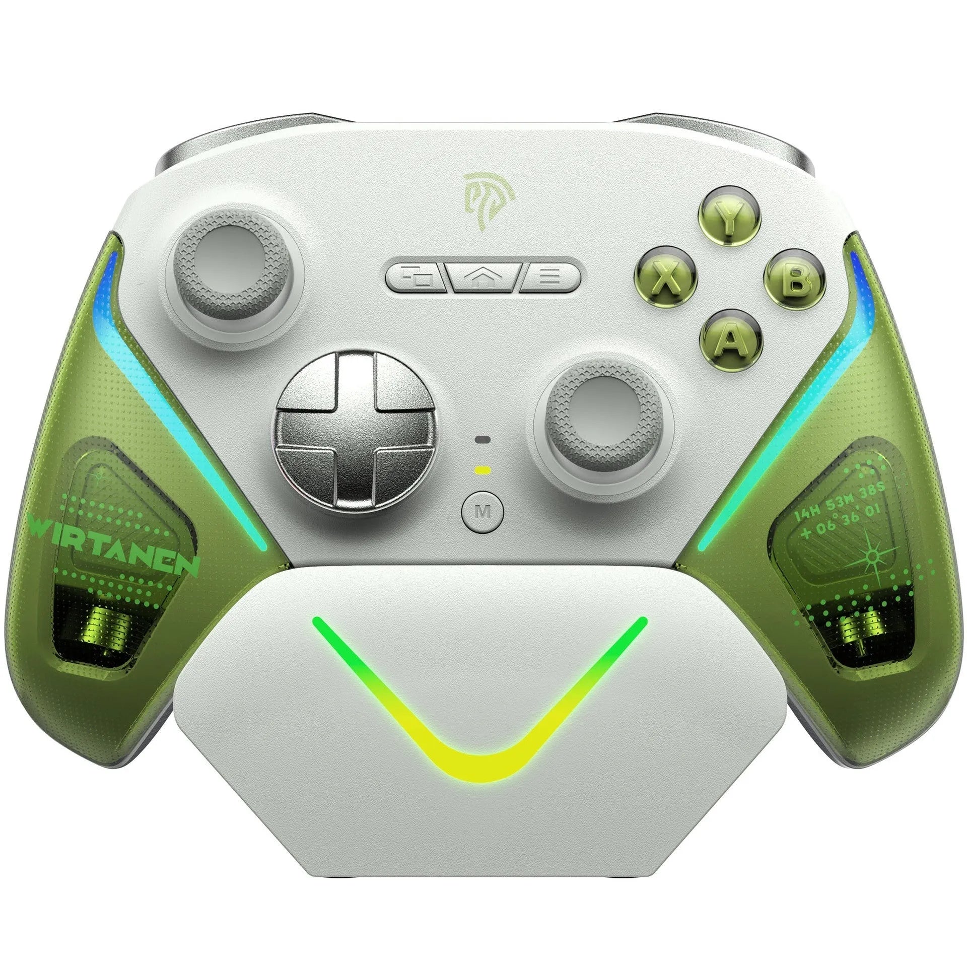 Rocker Smart Dual Trigger Game Controller with charging base in black, green or purple colour