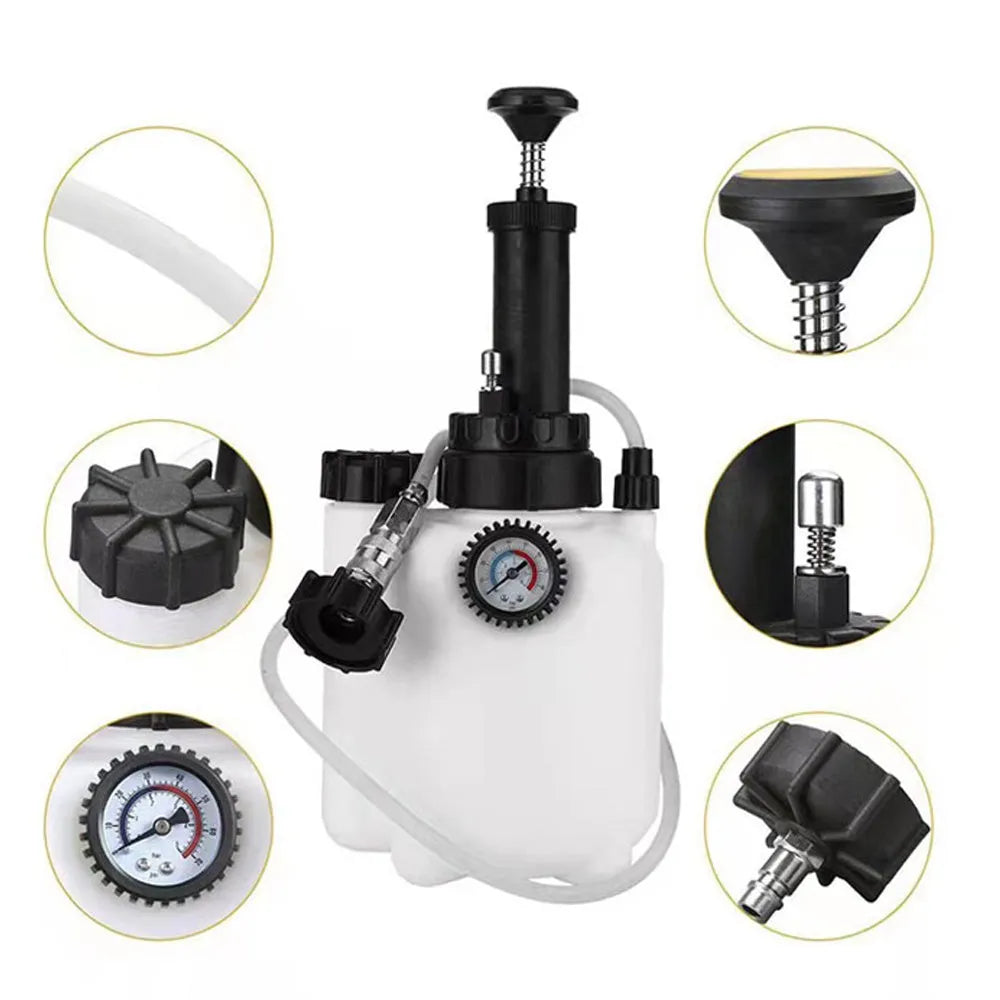 White 3-litre brake oil tank replacement tool with copper and iron components for automotive maintenance