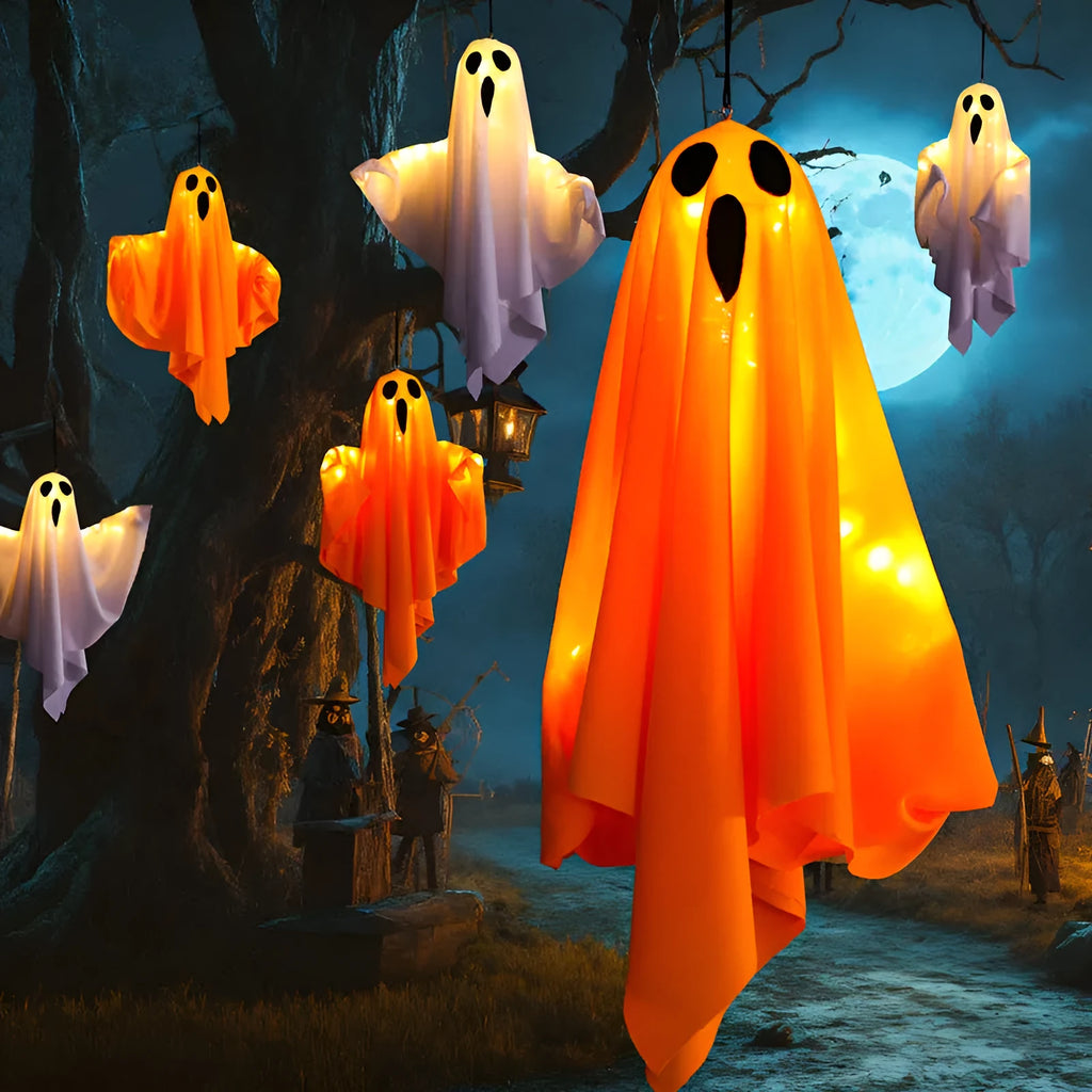 White ghost horror ambience light with cloth construction for Halloween decorations