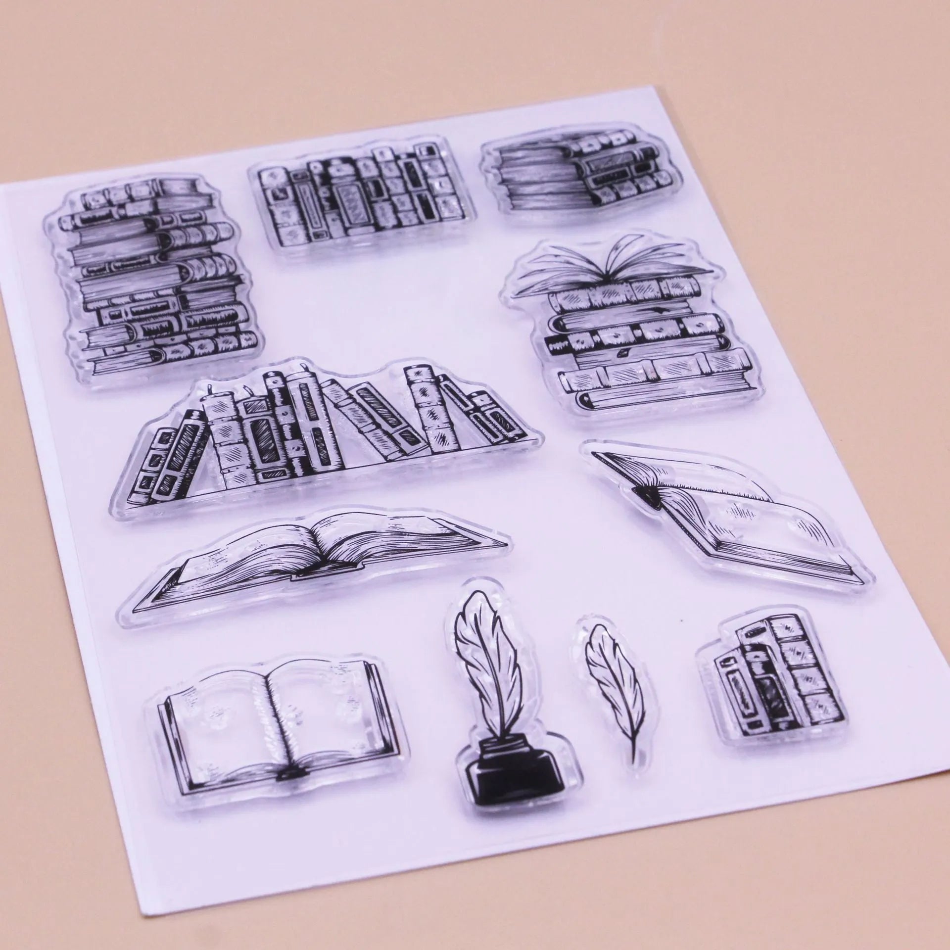 Transparent silicone stamp with white accounting pattern measuring 11 by 16 centimetres