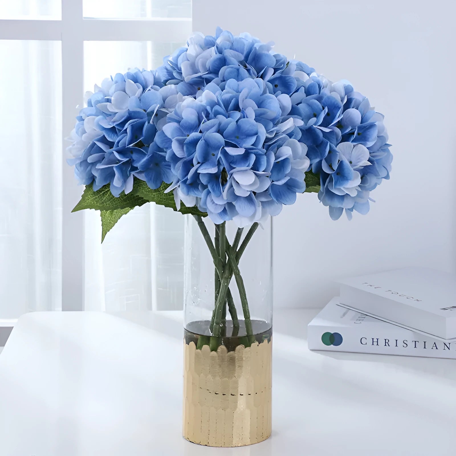 Simulated pincushion filming prop in white silk flower decoration, 43cm height