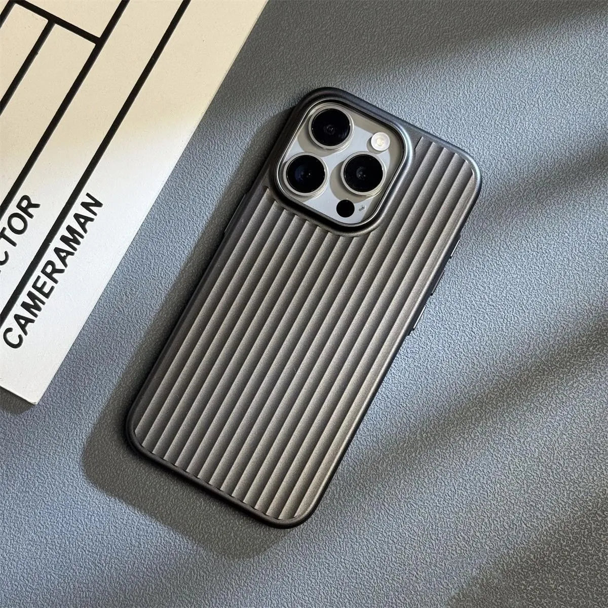 Semi-transparent frosted corrugated silicone phone case in black wave grain pattern for iPhone