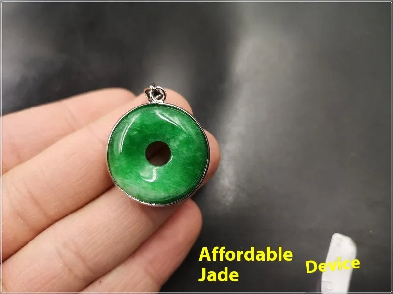 Green jade water drop pendant with white background gray jade and safety buckle