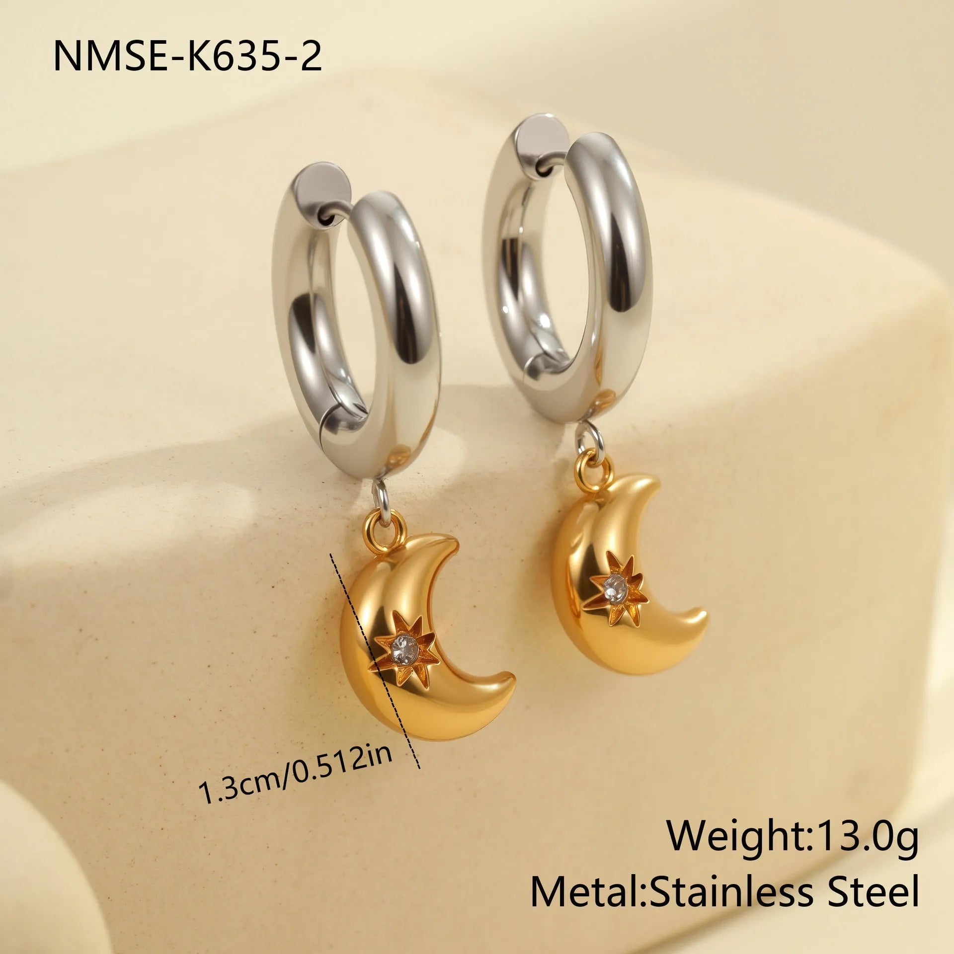 Women's stainless steel earrings with electroplated 18K finish in Christmas tree and heart shapes