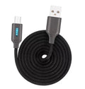 Black fabric braided USB charging cable with Type-C connector, shown at full 1-metre length.
