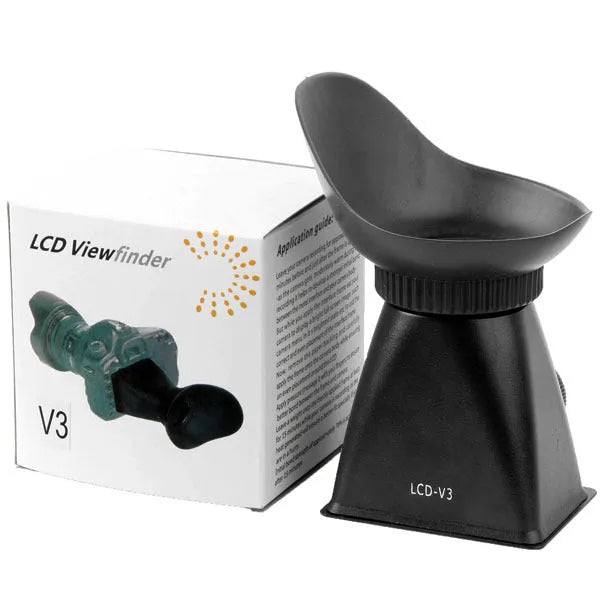 Black magnetic camera LCD viewfinder amplifier attached to a DSLR, showing 2.8x screen magnification.