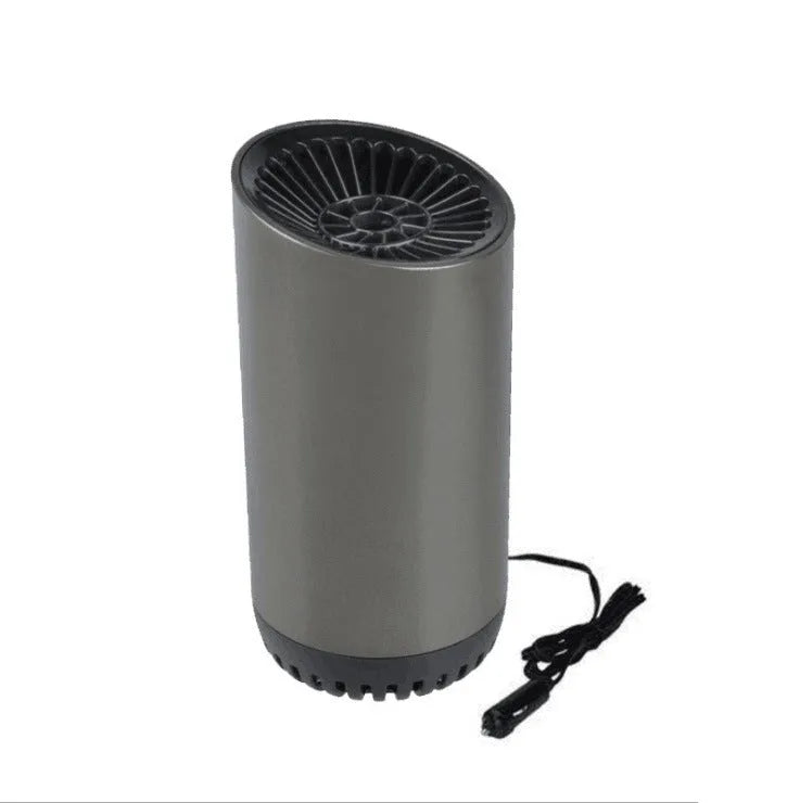 12v 24v car heater defogger in black and gray with suction cup mount and power cord