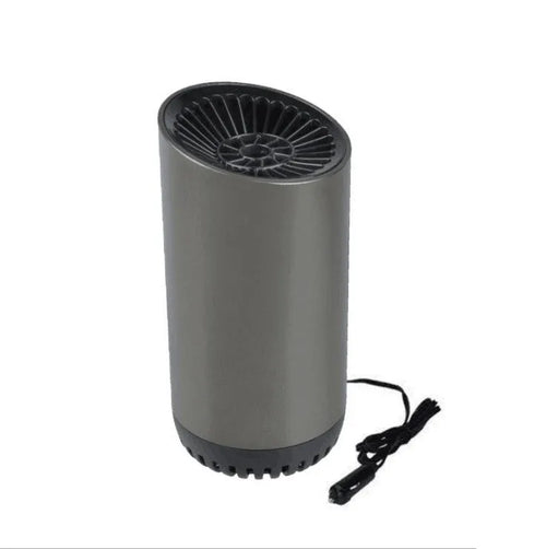 12v 24v car heater defogger in black and gray with suction cup mount and power cord