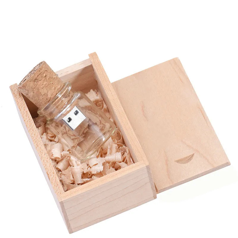 Chocolate brown wooden USB flash drive with custom engraving showing compact dimensions