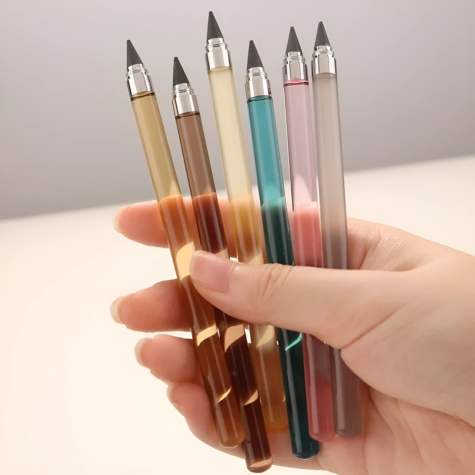 Transparent acrylic mechanical pencil with alloy tip and plastic shell