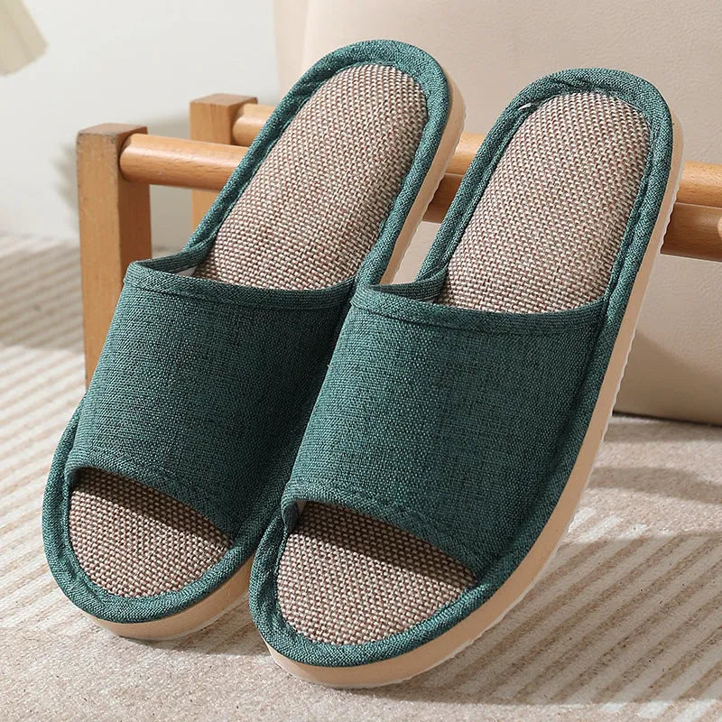 Women's linen open toe slippers in multiple colours with thickened sole