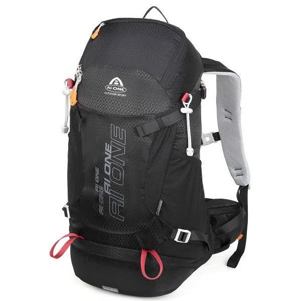 32L nylon hiking backpack in orange, solid colour, breathable waterproof outdoor sports bag