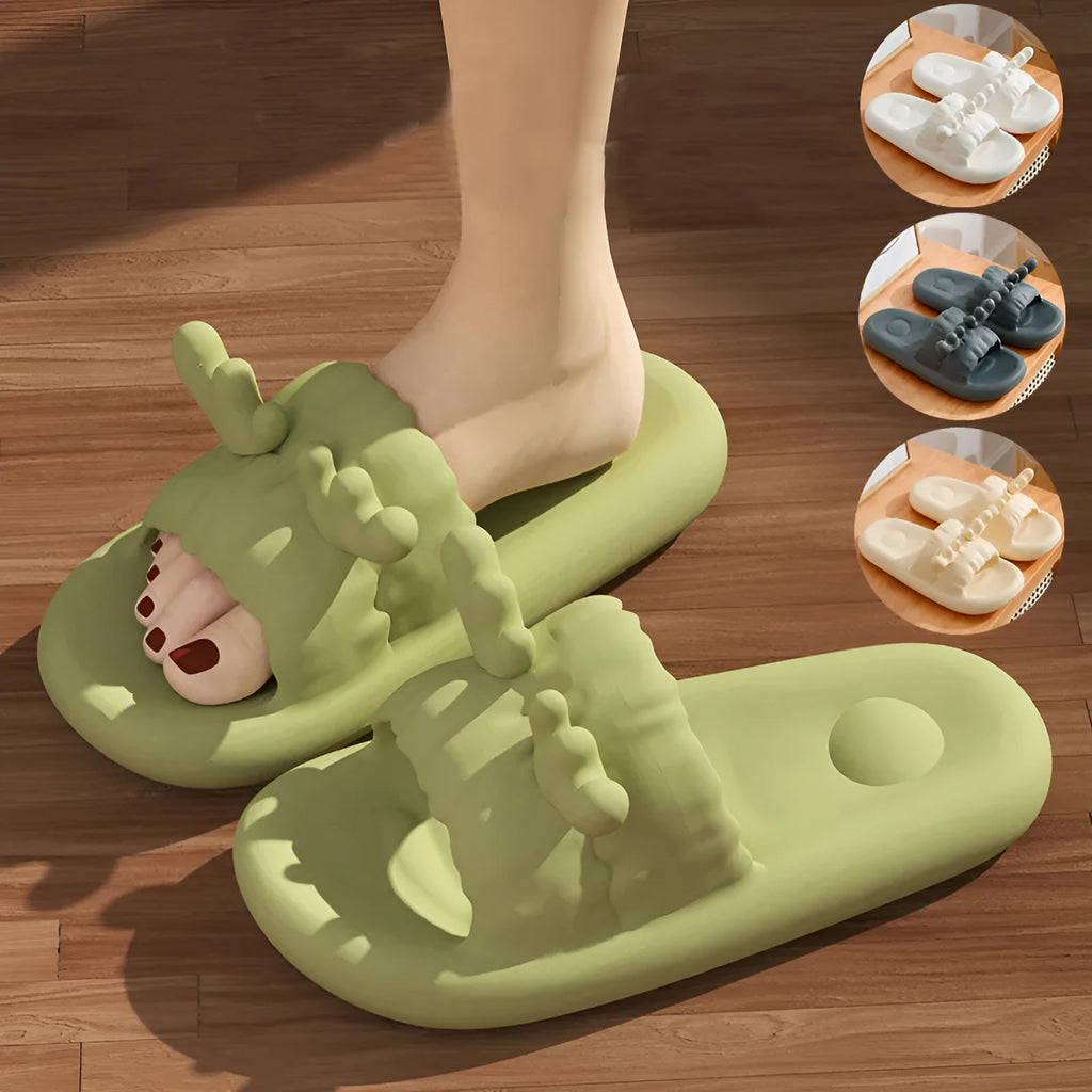 Women's deer horn design flip flop slippers in EVA material, shown in light yellow colour.
