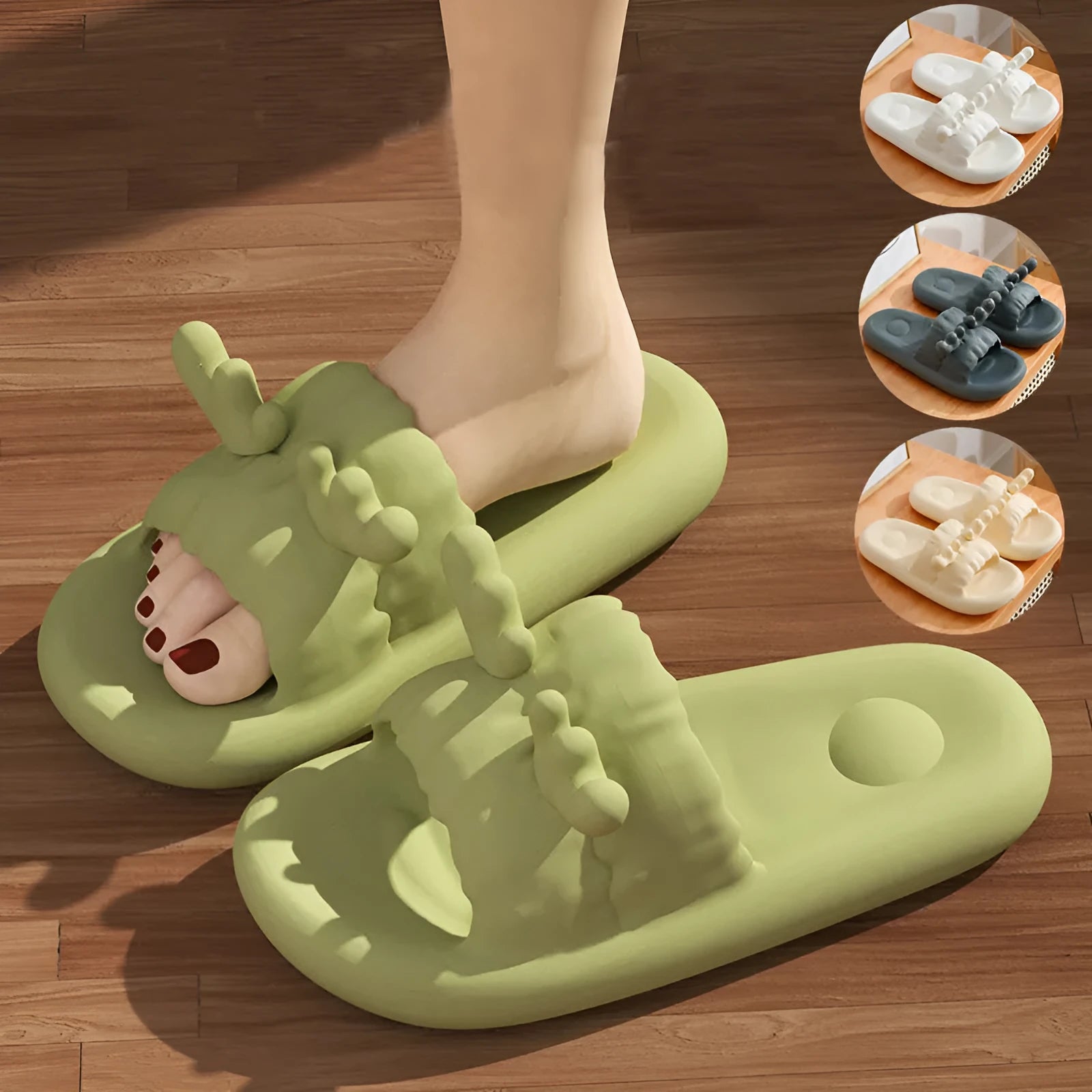Women's deer horn design flip flop slippers in EVA material, shown in light yellow colour.