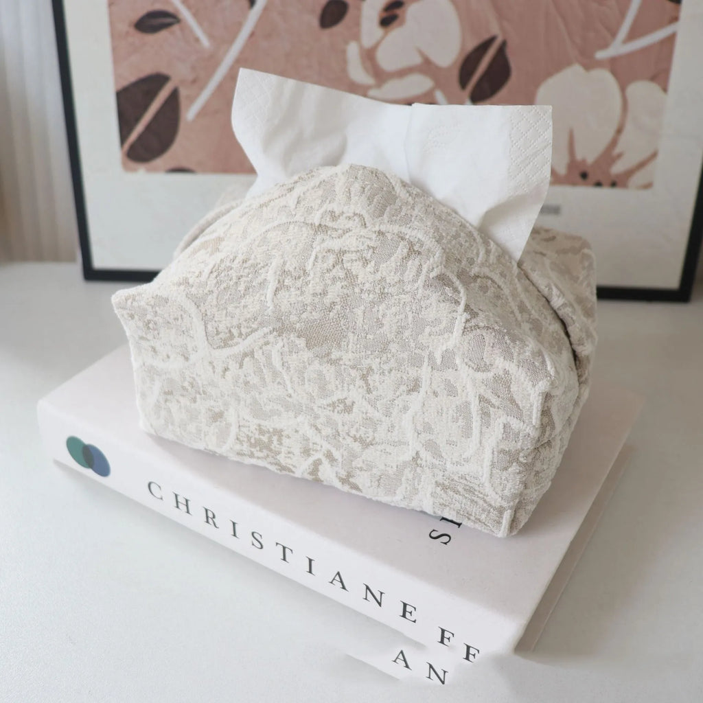Chinese pastoral style cotton fabric tissue box cover in beige, blue or brown rose patterns