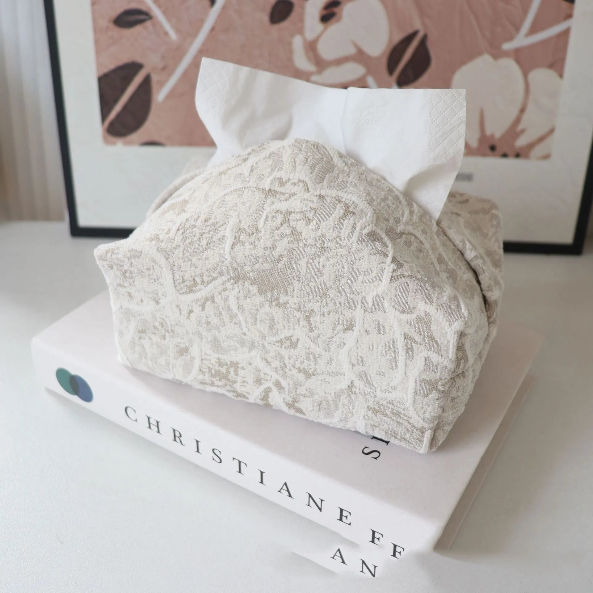 Chinese pastoral style cotton fabric tissue box cover in beige, blue or brown rose patterns
