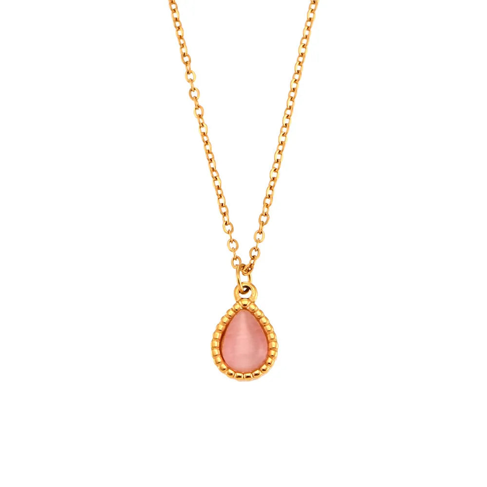 Minimalistic water drops opal earrings and necklace set in stainless steel electroplated finish geometric design