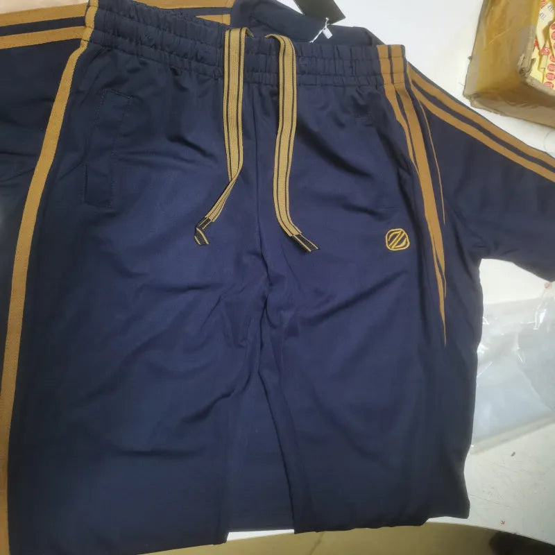Men's ice silk style tracksuit set with short sleeve top and trousers in blue colour