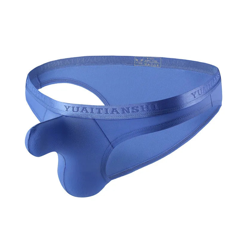 Men's thin solid colour nylon underwear in low waist design showing breathable fabric construction