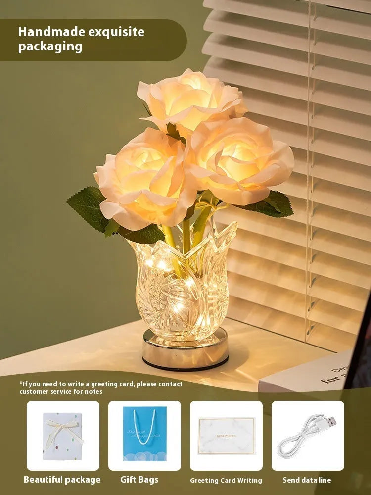 Crystal flowers design table lamp with touch control for bedside or desk use