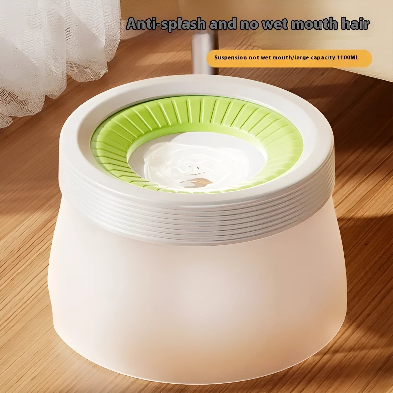 Blue suspended pet bowl set with elevated drinking bowl and food plate for dogs and cats.