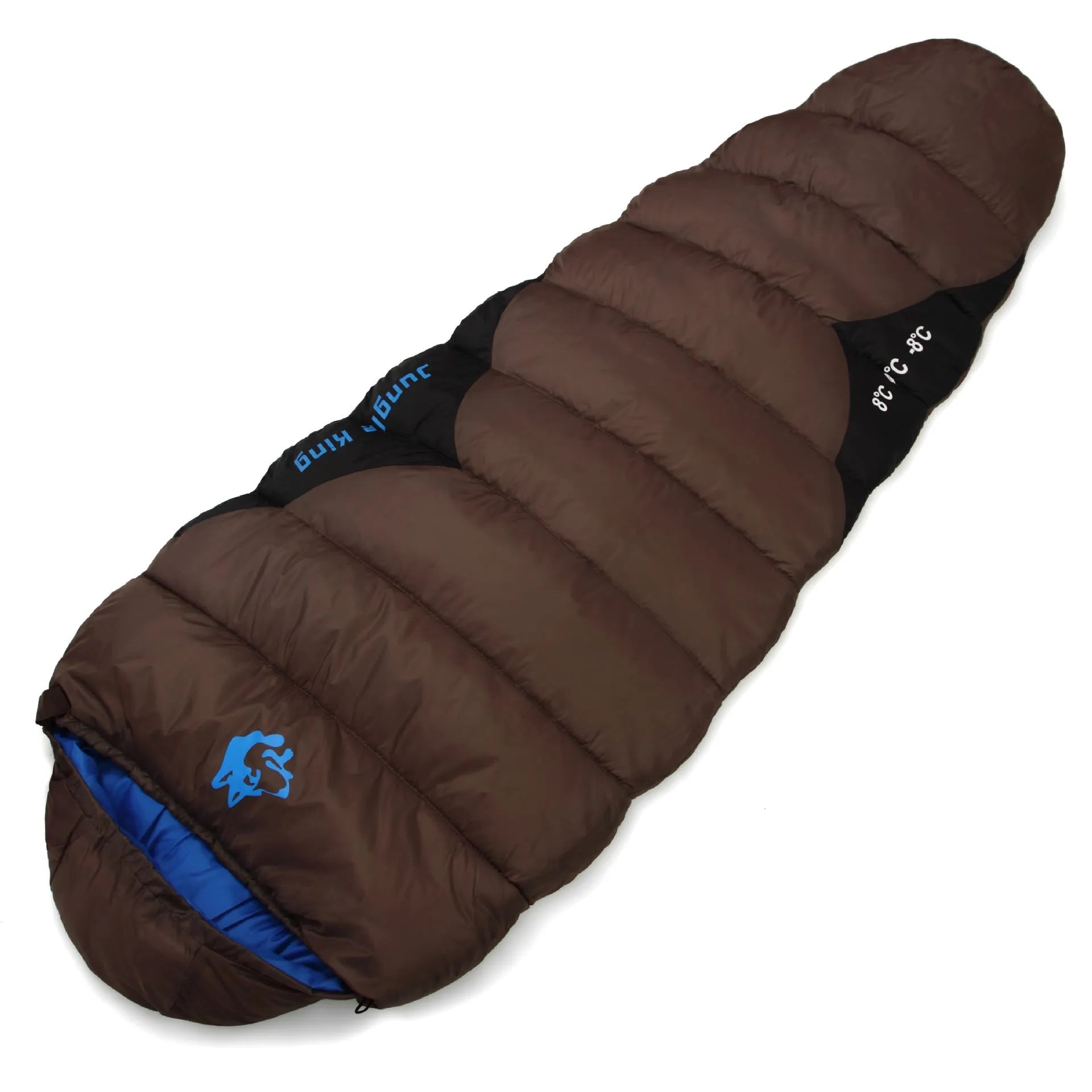 Mummy-style outdoor sleeping bag in Army Green with compression sack, shown with dimensions 230x80x50cm.