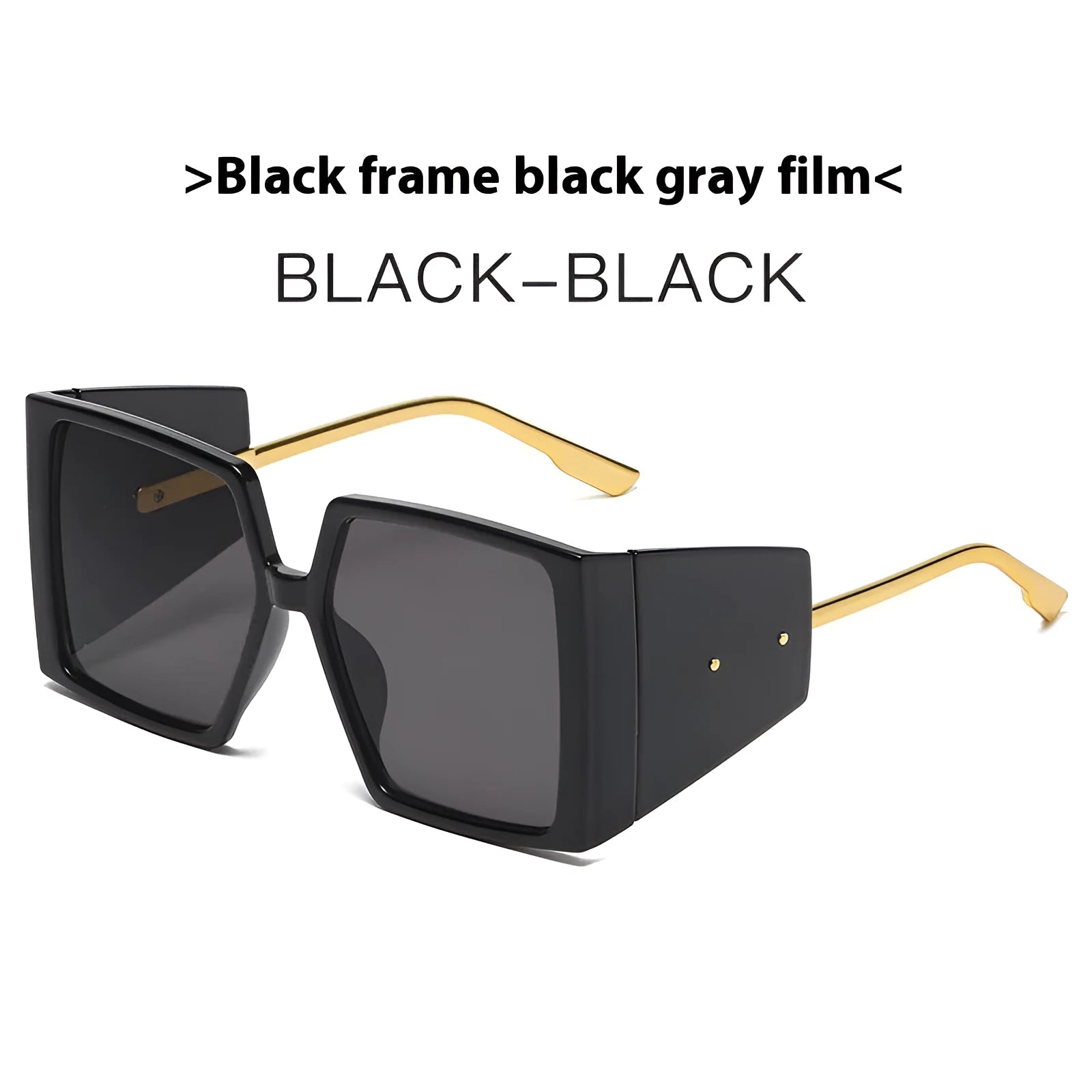 Large square acetate sunglasses available in black, blue, champagne, green, hawksbill, orange, and white frame colours