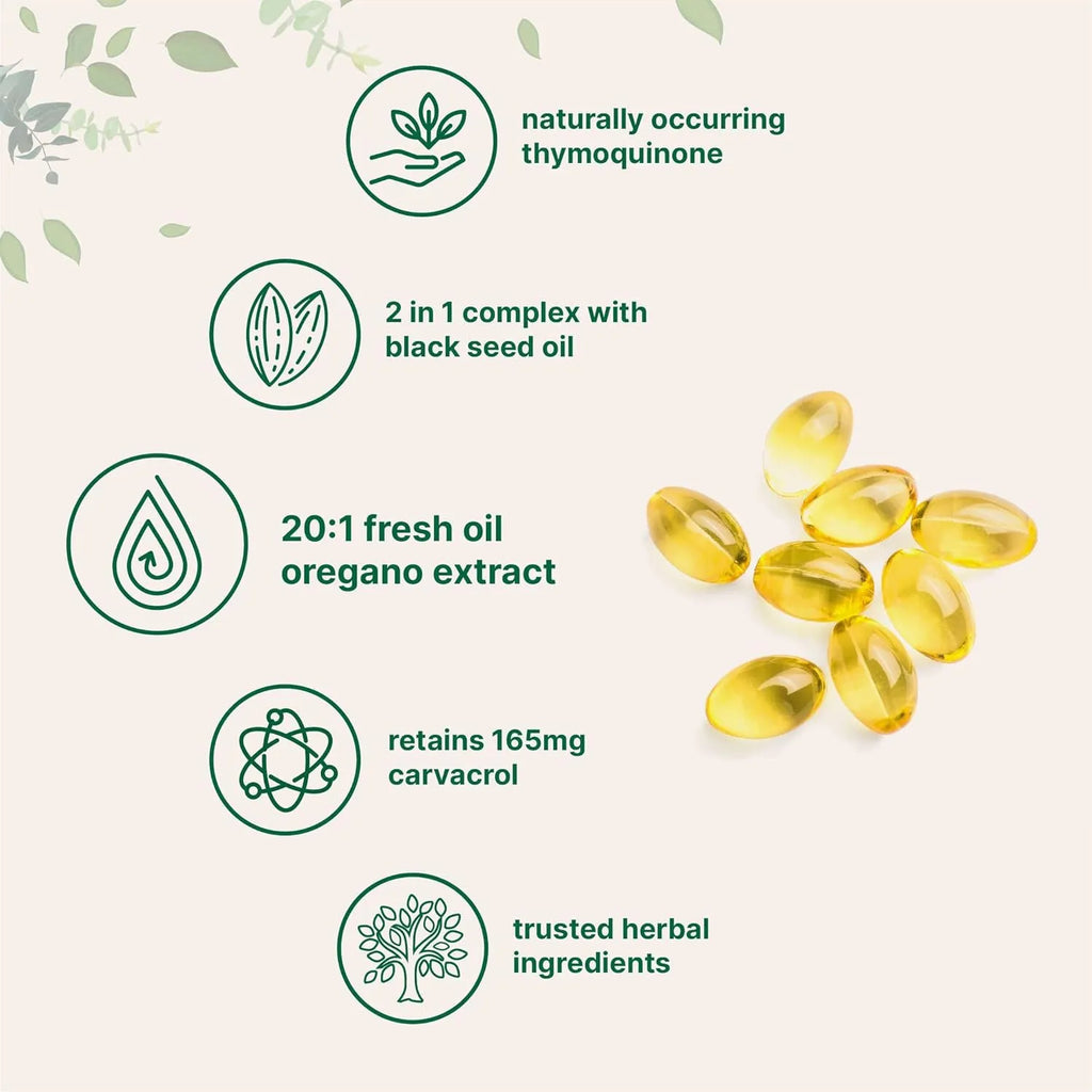 Butter Black Seed Oil softgel capsules supplement bottle showing 180 or 300 tablet pack options.