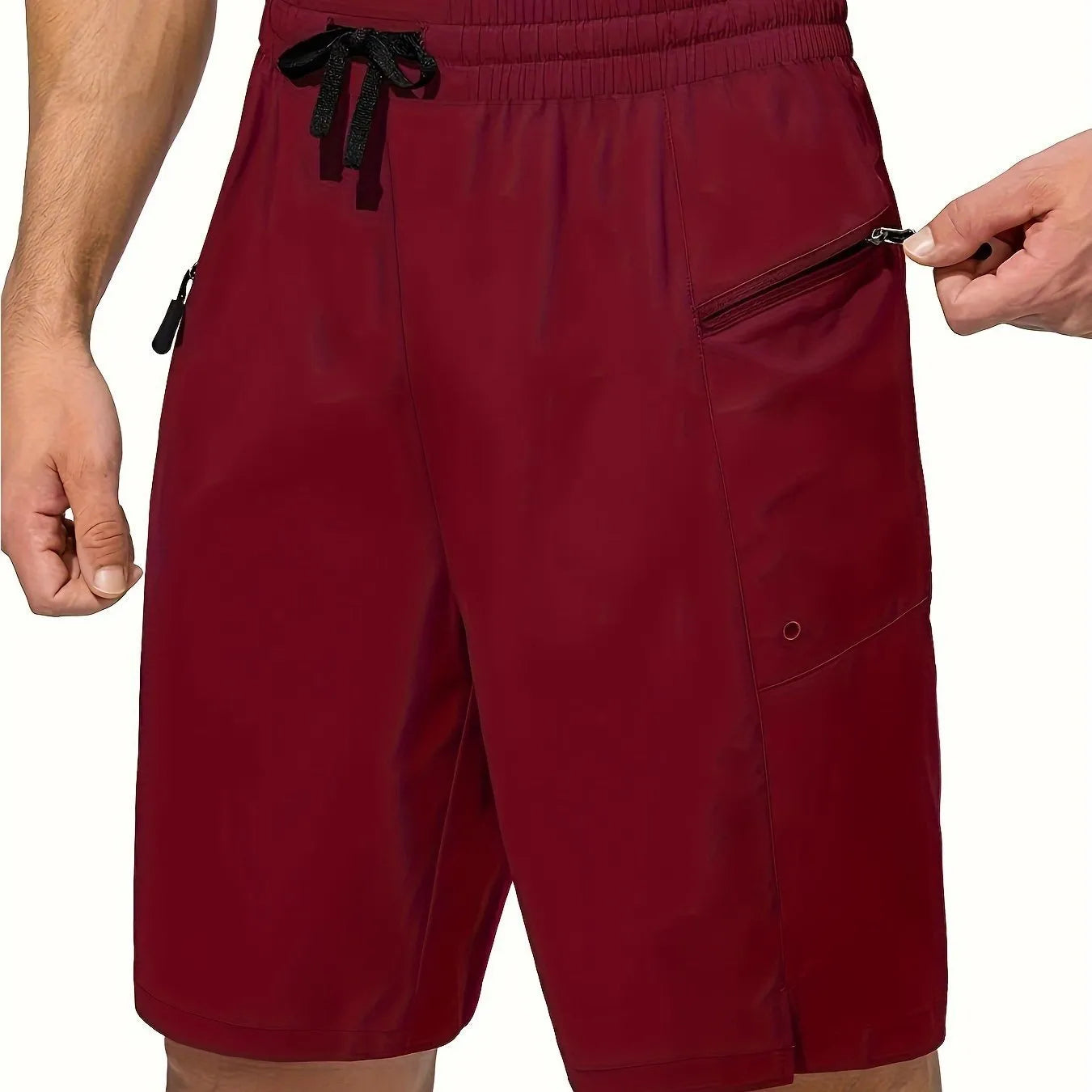 Men's solid colour quick-drying polyester beach shorts in straight cut