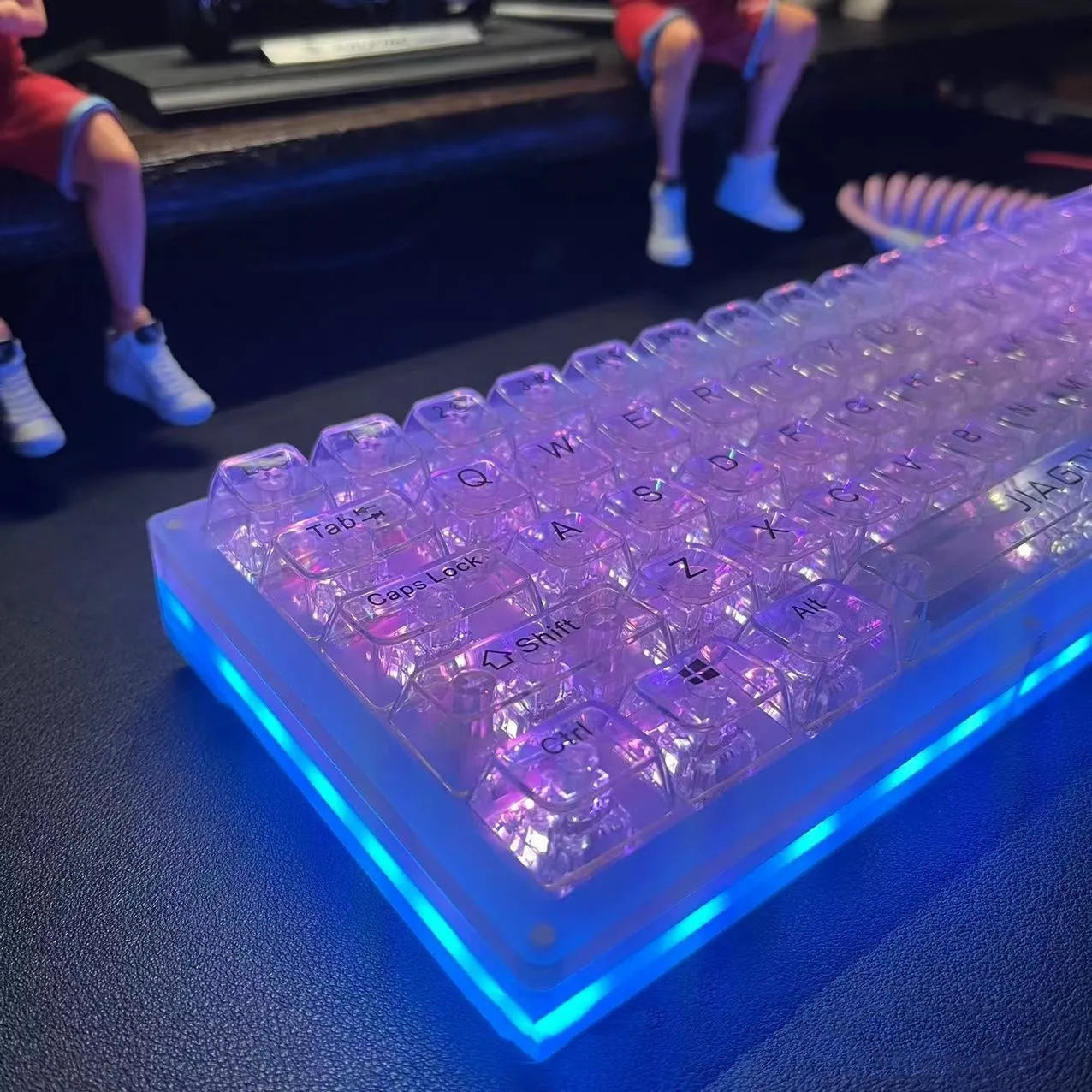 132 transparent plastic key caps for mechanical keyboard replacement arranged in set