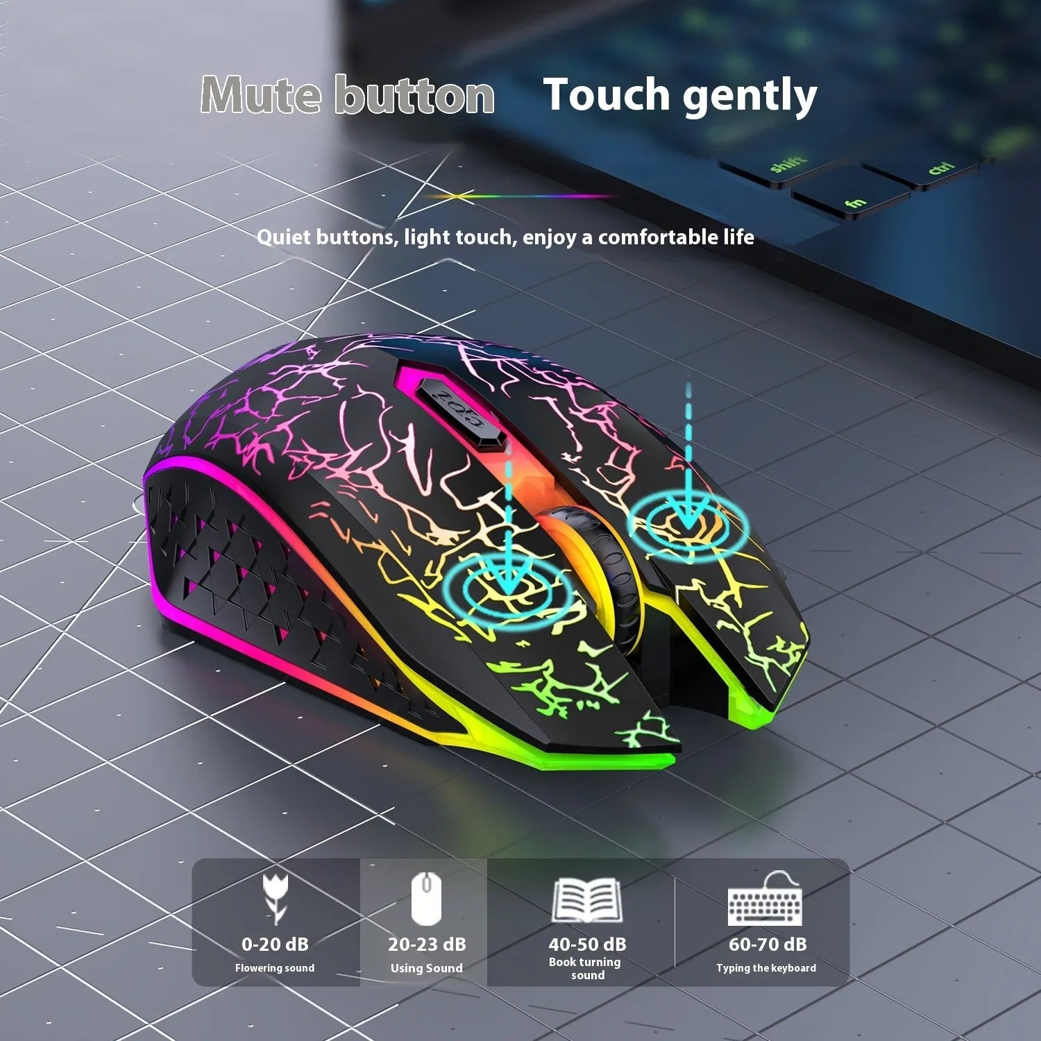 Rechargeable Bluetooth dual-mode gaming mouse with breathing light in black or white colour options