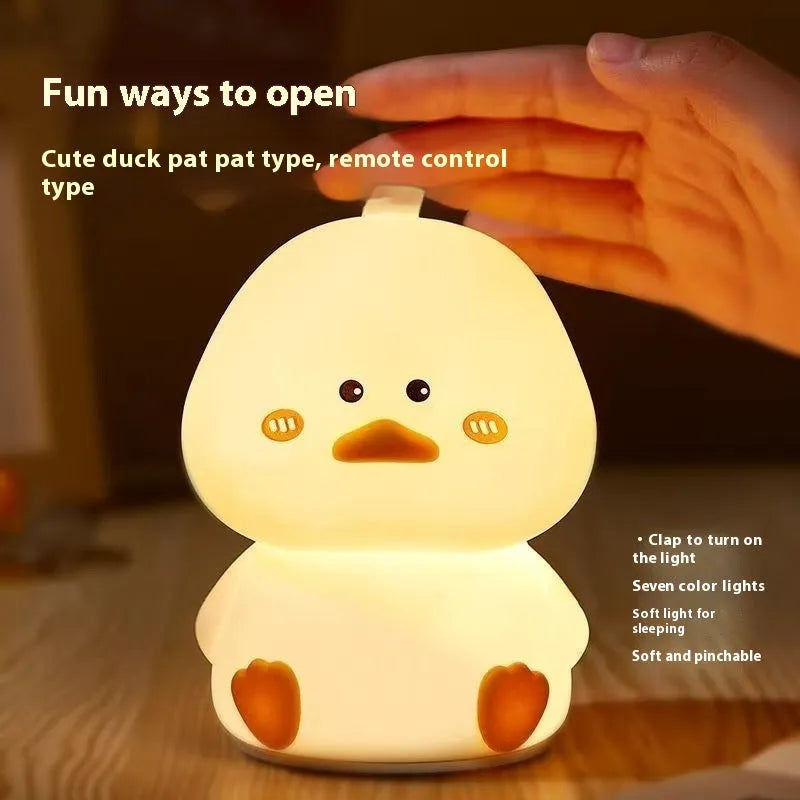 Creative cute bedside happy duck small night lamp with seven colour changing LED light in a cartoon animal shape
