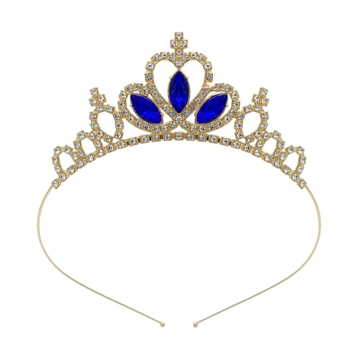 Girl's electroplated alloy princess crown headdress in gold and silver colour variations with gemstone-effect finishes.
