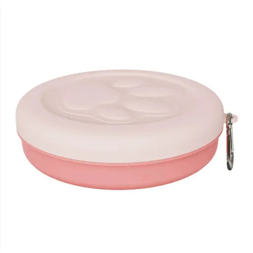 Collapsible silicone portable dog bowl in green and pink colour options