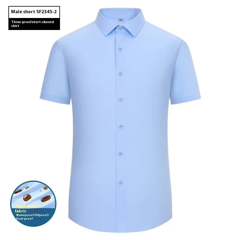Men's slim fit bamboo fibre business shirt with square collar, shown in a solid colour.