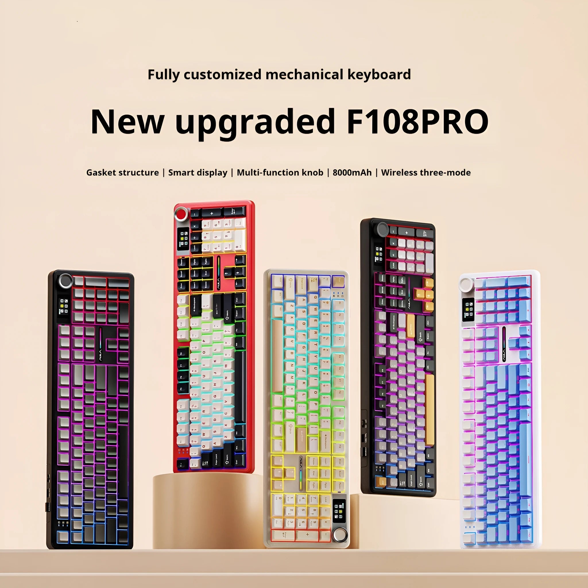 Tarantula F108pro wireless mechanical keyboard with RGB lighting and hot-swappable switches