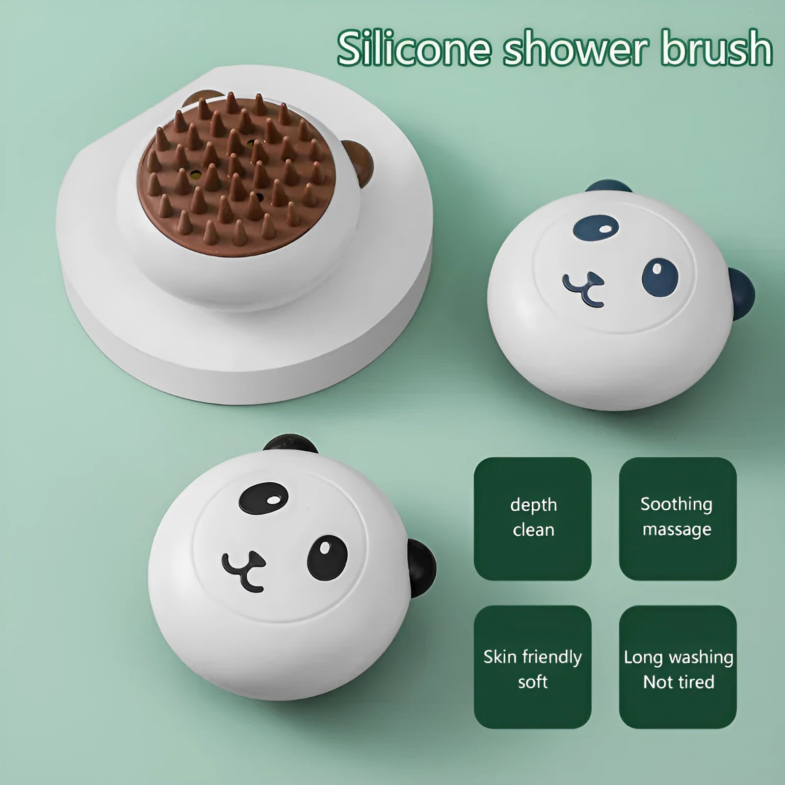 Panda silicone pet shower brush with soft bristles for cat and dog bath time cleaning