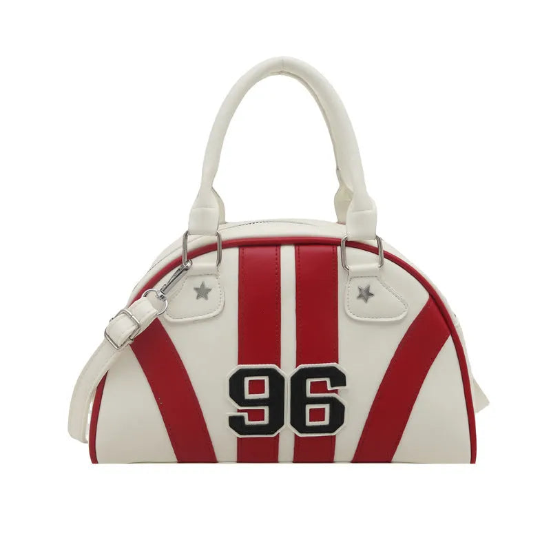 Colour blocking stripe contrast single shoulder bag in PU with stitching details, medium hardness dumpling shape